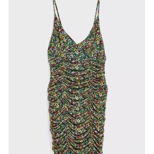 ISO UO Moonbeam Ruched Mesh Mini Dress